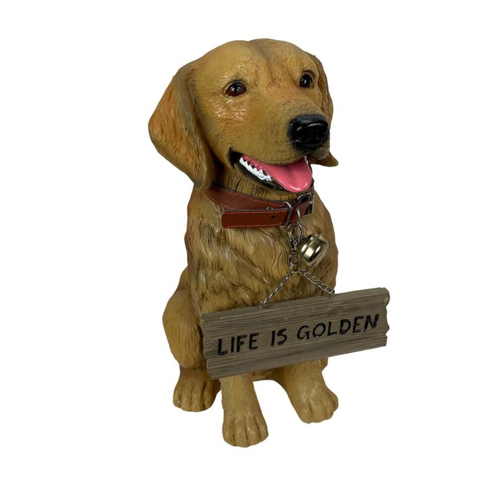 Harley the Golden Retriever Dog Realistic Lifelike Statue with Reversible Sign